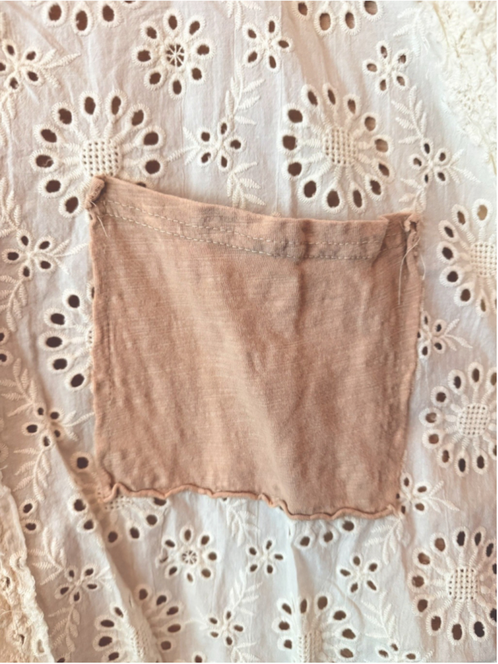 Oli & Hali XL Boho Eyelet Lace Top Tan & Cream Oversized Cottagecore Cotton - Picture 7 of 10